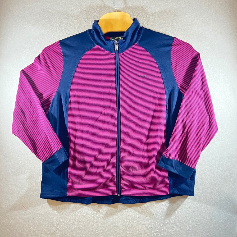 1357 | Lauren Active Ralph Lauren Striped Full Zip Jacket Pink Navy Women 3X